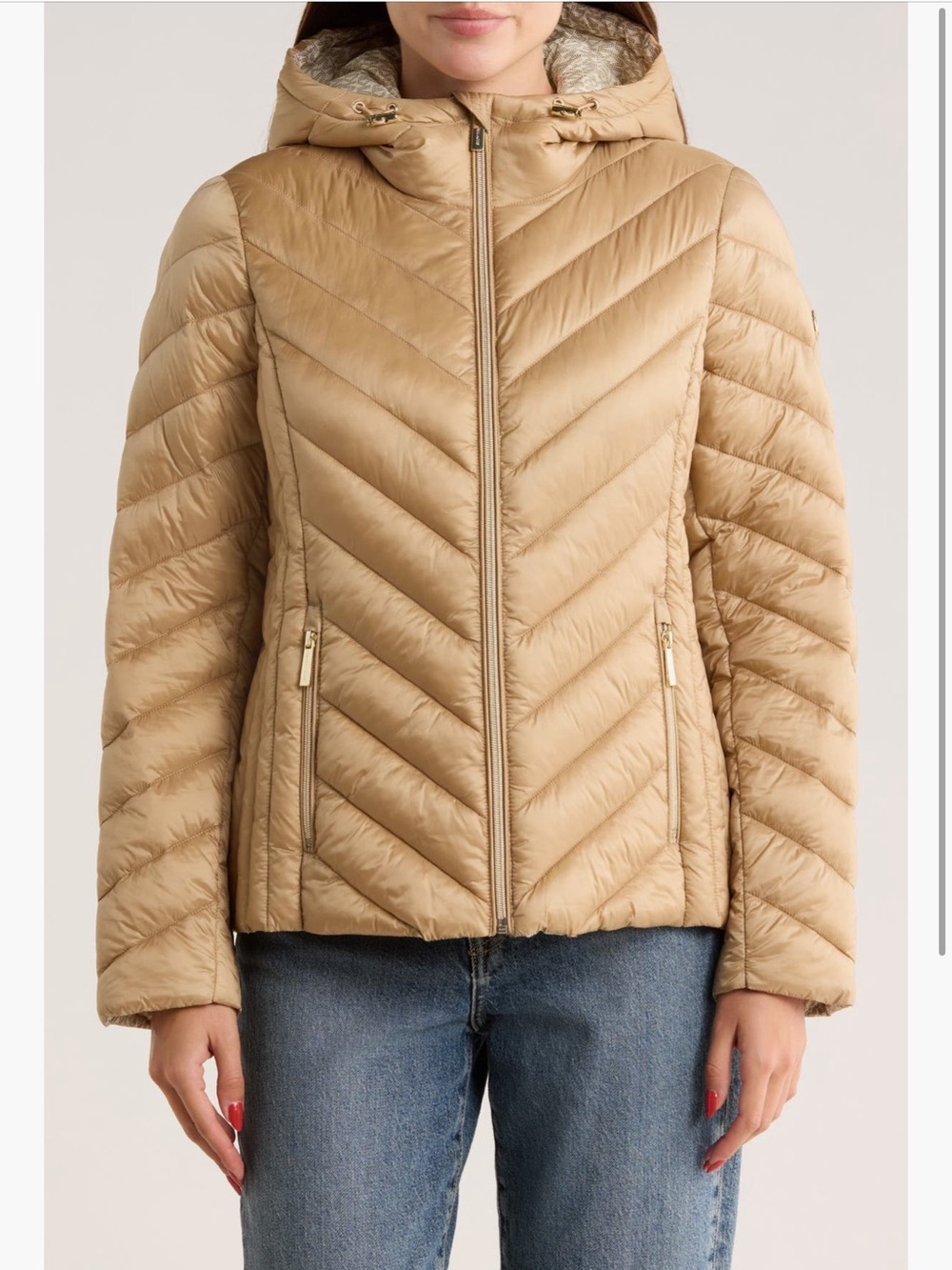 Michael Kors Women's Hooded Quilted Puffer Jacket - Beige